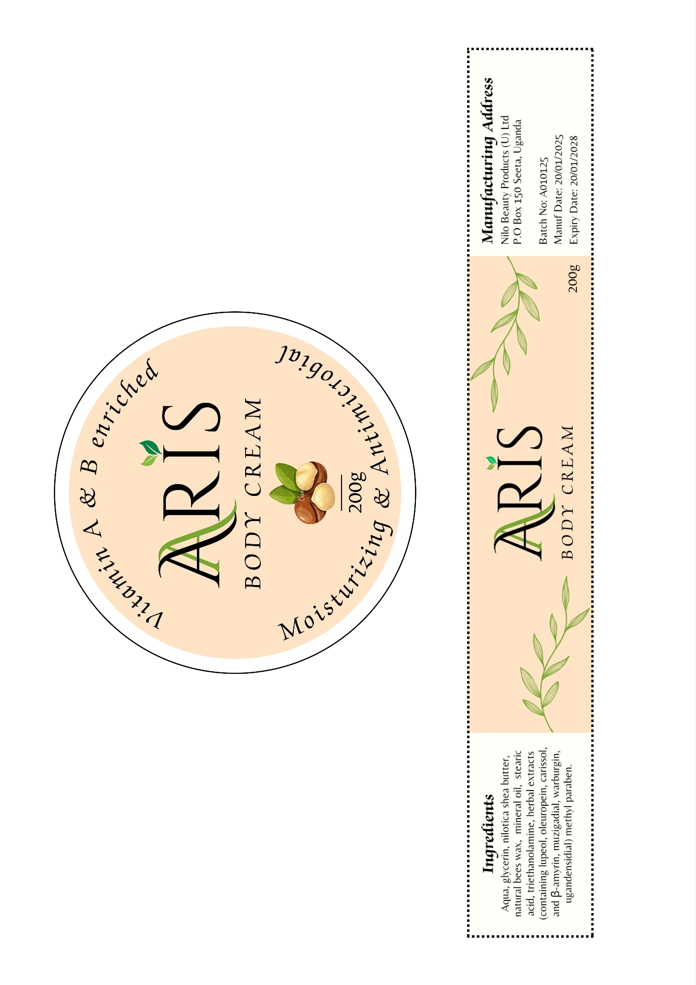 Aris Body Cream Label
